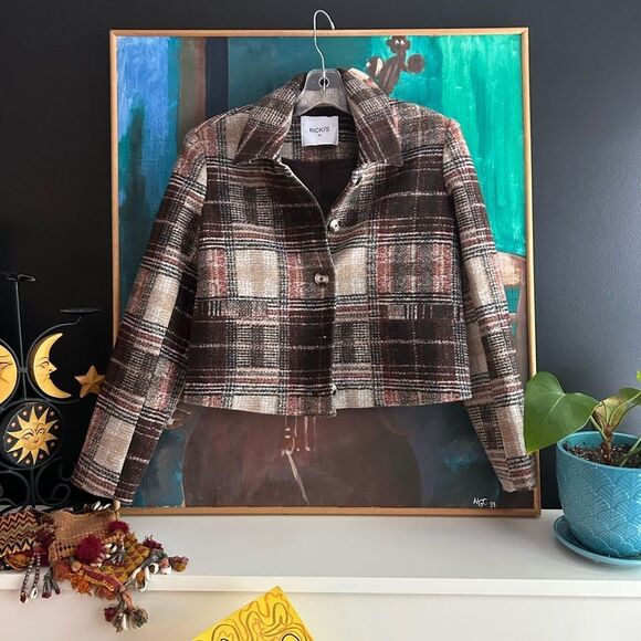 Ricki's Jackets & Blazers - Ricki's Plaid Cropped Blazer in Brown and Cream XS